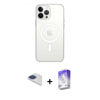 ieg™ iPhone 13 Pro Max Kılıf Ahenk Yansıma Prime - Siyah Bilvis 5in1 3D Magic Cam Ekran Koruyucu + Lacivert Pers Alüminyum Kamera Lens