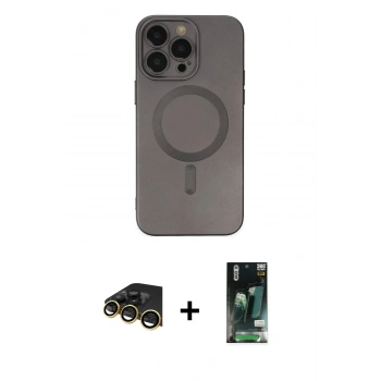 ieg™ iPhone 13 Pro Max Kılıf Akış Minimal Özel Seri - Şeffaf 360 Full Body Arka Koruyucu + Gold Raze Metal Kamera Lens