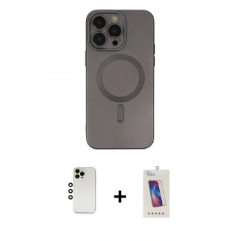 ieg™ iPhone 13 Pro Max Kılıf Akış Minimal Özel Seri - Siyah Joko 5D Cam + Gold Shine Kamera Lens