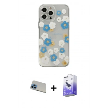 ieg™ iPhone 13 Pro Max Kılıf Eksen Asil Prime - Siyah Bilvis 5in1 5D Magic Hayalet Cam Ekran Koruyucu + Mavi Rainbow Kamera Lens Koruma Cam