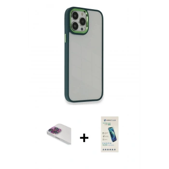 ieg™ iPhone 13 Pro Max Kılıf Eksen Doku Prime - Şeffaf Pasifik Cam Ekran Koruyucu + Gökkuşağı Pers Alüminyum Kamera Lens