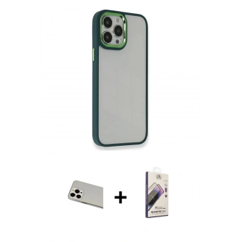 ieg™ iPhone 13 Pro Max Kılıf Eksen Doku Prime - Siyah Bilvis 3D Mat Cam Ekran Koruyucu + Beyaz Rainbow Kamera Lens Koruma Cam