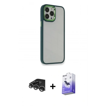 ieg™ iPhone 13 Pro Max Kılıf Eksen Doku Prime - Siyah Bilvis 5in1 5D Magic Hayalet Cam Ekran Koruyucu + Gümüş Raze Metal Kamera Lens