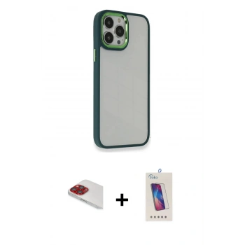 ieg™ iPhone 13 Pro Max Kılıf Eksen Doku Prime - Siyah Joko 5D Cam + Kırmızı Pers Alüminyum Kamera Lens