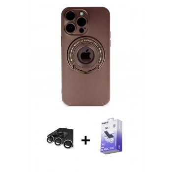 ieg™ iPhone 13 Pro Max Kılıf Eksen Klasik Prime - Siyah Bilvis 5in1 5D Magic Hayalet Cam Ekran Koruyucu + Gümüş Raze Metal Kamera Lens