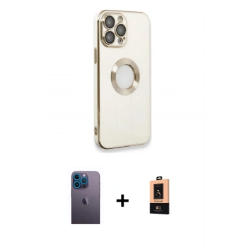 ieg™ iPhone 13 Pro Max Kılıf İz Form Serisi - Şeffaf Maxco Cam Ekran Koruyucu + Mavi Neon Fosforlu Kamera Lens