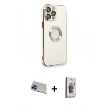 ieg™ iPhone 13 Pro Max Kılıf İz Form Serisi - Siyah Bilvis 3D Cam Ekran Koruyucu + Mavi Rainbow Kamera Lens Koruma Cam