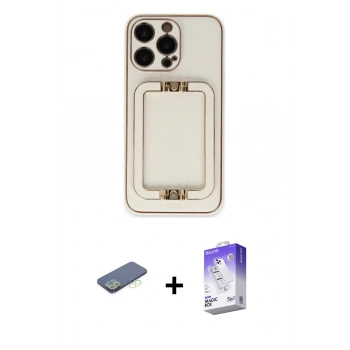 ieg™ iPhone 13 Pro Max Kılıf Kozmos Minimal Prime - Siyah Bilvis 5in1 3D Magic Cam Ekran Koruyucu + Yeşil Renkli Kamera Lens Koruma Cam