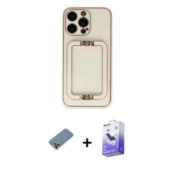 ieg™ iPhone 13 Pro Max Kılıf Kozmos Minimal Prime - Siyah Bilvis 5in1 5D Magic Hayalet Cam Ekran Koruyucu + Mor Metal Kamera Lens Koruma Cam