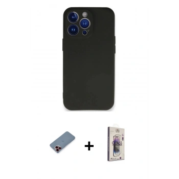 ieg™ iPhone 13 Pro Max Kılıf Kozmos Yansıma Özel Seri - Siyah Bilvis 3D Cam Ekran Koruyucu + Kırmızı Metal Kamera Lens Koruma Cam