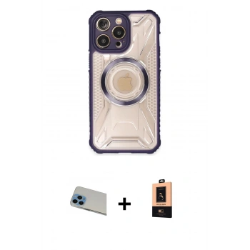 ieg™ iPhone 13 Pro Max Kılıf Kutup Modern - Şeffaf Maxco Cam Ekran Koruyucu + Mavi Rainbow Kamera Lens Koruma Cam
