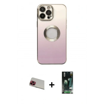 ieg™ iPhone 13 Pro Max Kılıf Kutup Yansıma Özel Seri - Şeffaf 360 Full Body Arka Koruyucu + Kırmızı Rainbow Kamera Lens Koruma Cam