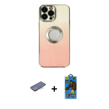 ieg™ iPhone 13 Pro Max Kılıf Kutup Yansıma Özel Seri - Siyah 18D Cam Ekran Koruyucu + Mavi Renkli Kamera Lens Koruma Cam
