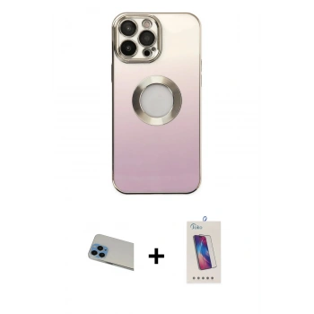 ieg™ iPhone 13 Pro Max Kılıf Kutup Yansıma Özel Seri - Siyah Joko 5D Cam + Mavi Rainbow Kamera Lens Koruma Cam