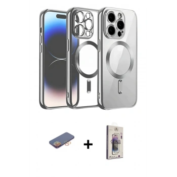 ieg™ iPhone 13 Pro Max Kılıf Nova Işık Özel Seri - Siyah Bilvis 3D Cam Ekran Koruyucu + Turuncu Renkli Kamera Lens Koruma Cam