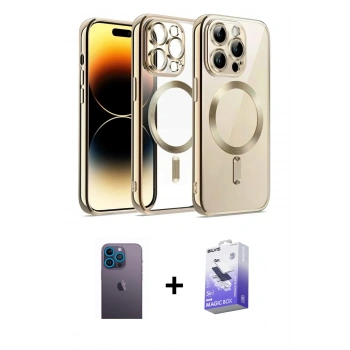 ieg™ iPhone 13 Pro Max Kılıf Nova Işık Özel Seri - Siyah Bilvis 5in1 5D Magic Hayalet Cam Ekran Koruyucu + Mavi Neon Fosforlu Kamera Lens