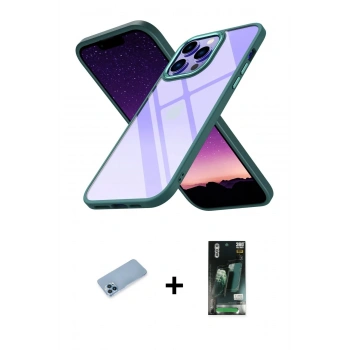 ieg™ iPhone 13 Pro Max Kılıf Nova Işık Serisi - Şeffaf 360 Full Body Arka Koruyucu + Mavi Shine Kamera Lens Koruma Cam
