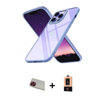 ieg™ iPhone 13 Pro Max Kılıf Nova Işık Serisi - Şeffaf Maxco Cam Ekran Koruyucu + Kırmızı Rainbow Kamera Lens Koruma Cam