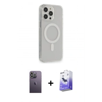 ieg™ iPhone 13 Pro Max Kılıf Pusula Çizgi Koleksiyonu - Siyah Bilvis 5in1 5D Magic Hayalet Cam Ekran Koruyucu + Beyaz Neon Fosforlu Kamera Lens