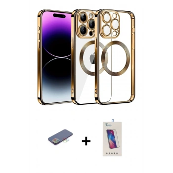 ieg™ iPhone 13 Pro Max Kılıf Pusula Form - Siyah Joko 5D Cam + Mavi Renkli Kamera Lens Koruma Cam