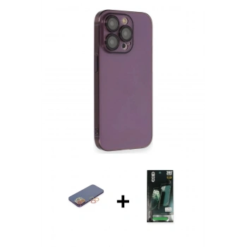 ieg™ iPhone 13 Pro Max Kılıf Siluet Minimal Özel Seri - Şeffaf 360 Full Body Arka Koruyucu + Turuncu Renkli Kamera Lens Koruma Cam