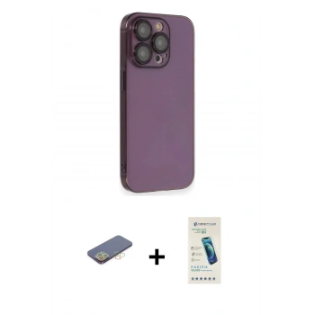 ieg™ iPhone 13 Pro Max Kılıf Siluet Minimal Özel Seri - Şeffaf Pasifik Cam Ekran Koruyucu + Sarı Renkli Kamera Lens Koruma Cam