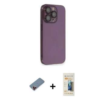 ieg™ iPhone 13 Pro Max Kılıf Siluet Minimal Özel Seri - Siyah 6D Mat Seramik Hayalet Nano Ekran Koruyucu + Kırmızı Metal Kamera Lens Koruma Cam