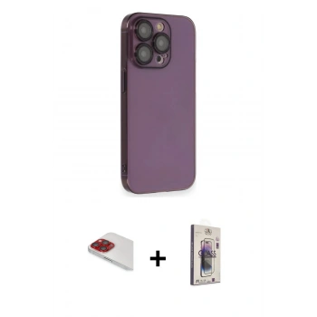 ieg™ iPhone 13 Pro Max Kılıf Siluet Minimal Özel Seri - Siyah Bilvis 3D Cam Ekran Koruyucu + Kırmızı Pers Alüminyum Kamera Lens
