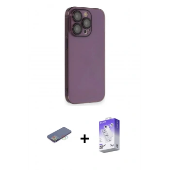 ieg™ iPhone 13 Pro Max Kılıf Siluet Minimal Özel Seri - Siyah Bilvis 5in1 3D Magic Cam Ekran Koruyucu + Mavi Renkli Kamera Lens Koruma Cam