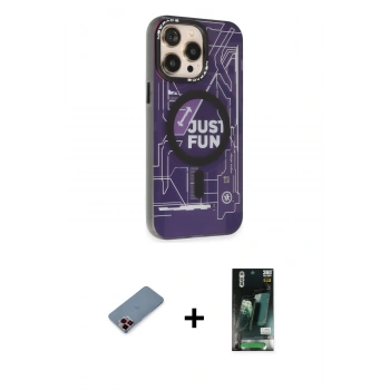 ieg™ iPhone 13 Pro Max Kılıf Siluet Modern Koleksiyonu - Şeffaf 360 Full Body Arka Koruyucu + Kırmızı Metal Kamera Lens Koruma Cam