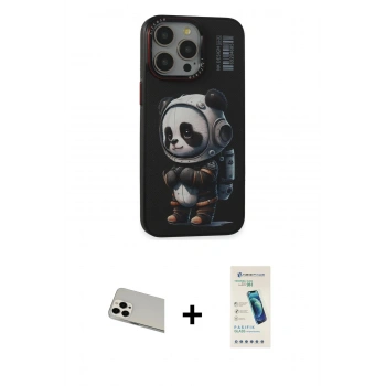 ieg™ iPhone 13 Pro Max Kılıf Siluet Modern Özel Seri - Şeffaf Pasifik Cam Ekran Koruyucu + Beyaz Rainbow Kamera Lens Koruma Cam
