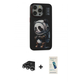 ieg™ iPhone 13 Pro Max Kılıf Siluet Modern Özel Seri - Şeffaf Pasifik Cam Ekran Koruyucu + Gümüş Raze Metal Kamera Lens