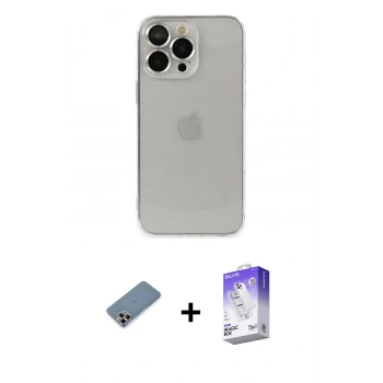 ieg™ iPhone 13 Pro Max Kılıf Ufuk Minimal Özel Seri - Siyah Bilvis 5in1 3D Magic Cam Ekran Koruyucu + Mor Metal Kamera Lens Koruma Cam