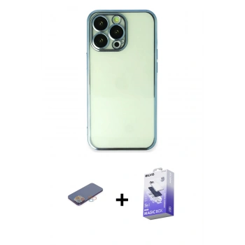 ieg™ iPhone 13 Pro Max Kılıf Vadi Minimal - Siyah Bilvis 5in1 5D Magic Hayalet Cam Ekran Koruyucu + Pembe Renkli Kamera Lens Koruma Cam