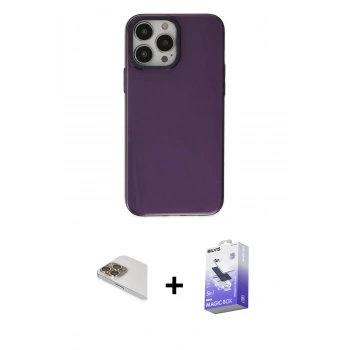 ieg™ iPhone 13 Pro Max Kılıf Zirve Doku Koleksiyonu - Siyah Bilvis 5in1 5D Magic Hayalet Cam Ekran Koruyucu + Gold Pers Alüminyum Kamera Lens