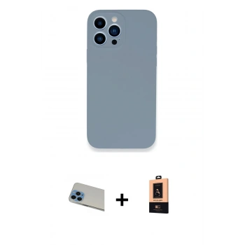 ieg™ iPhone 13 Pro Max Kılıf Zirve Modern Özel Seri - Şeffaf Maxco Cam Ekran Koruyucu + Mavi Rainbow Kamera Lens Koruma Cam