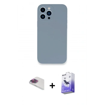 ieg™ iPhone 13 Pro Max Kılıf Zirve Modern Özel Seri - Siyah Bilvis 5in1 5D Magic Hayalet Cam Ekran Koruyucu + Gökkuşağı Pers Alüminyum Kamera Lens