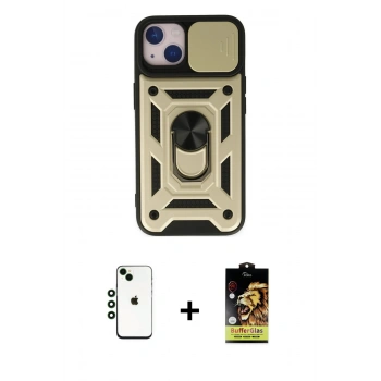 ieg™ iPhone 14 Kılıf Ahenk Klasik - Siyah Buffer Cam Ekran Koruyucu + Yeşil Shine Kamera Lens