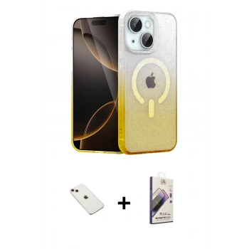 ieg™ iPhone 14 Kılıf Eksen Minimal Özel Seri - Siyah Bilvis 3D Mat Cam Ekran Koruyucu + Kırmızı Diamond Kamera Lens