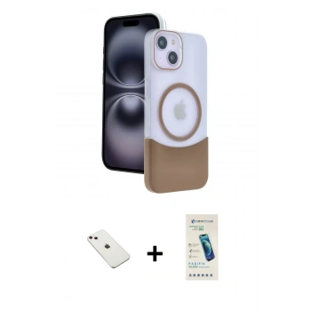 ieg™ iPhone 14 Kılıf Kozmos Form Özel Seri - Şeffaf Pasifik Cam Ekran Koruyucu + Pembe Diamond Kamera Lens