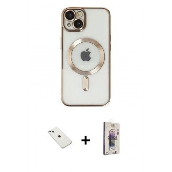 ieg™ iPhone 14 Kılıf Nova Işık Özel Seri - Siyah Bilvis 3D Cam Ekran Koruyucu + Sierra Blue Diamond Kamera Lens