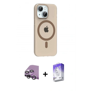 ieg™ iPhone 14 Kılıf Pusula Form Özel Seri - Siyah Bilvis 5in1 3D Magic Cam Ekran Koruyucu + Gümüş Raze Metal Kamera Lens