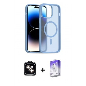 ieg™ iPhone 14 Kılıf Siluet Minimal Prime - Siyah Bilvis 5in1 3D Magic Cam Ekran Koruyucu + Turuncu PVD Metal Kamera Lens