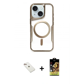 ieg™ iPhone 14 Kılıf Yadigar Klasik Özel Seri - Siyah Buffer Cam Ekran Koruyucu + Kırmızı Diamond Kamera Lens