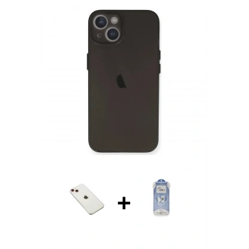 ieg™ iPhone 14 Kılıf Yadigar Yansıma Serisi - Siyah Joko Magic 5D Cam + Kırmızı Diamond Kamera Lens