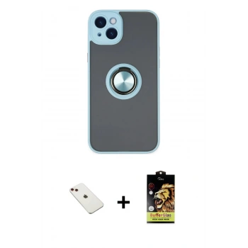 ieg™ iPhone 14 Kılıf Yörünge Çizgi - Siyah Buffer Cam Ekran Koruyucu + Kırmızı Diamond Kamera Lens