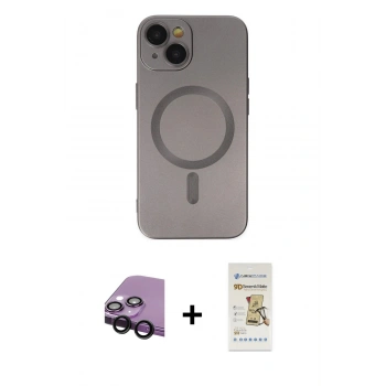 ieg™ iPhone 14 Plus Kılıf Akış Minimal Özel Seri - Siyah Mat Seramik Nano Ekran Koruyucu + Siyah Raze Metal Kamera Lens