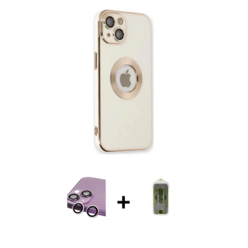 ieg™ iPhone 14 Plus Kılıf İz Form Serisi - Siyah Joko Magic 5D Hayalet Cam + Mor Raze Metal Kamera Lens