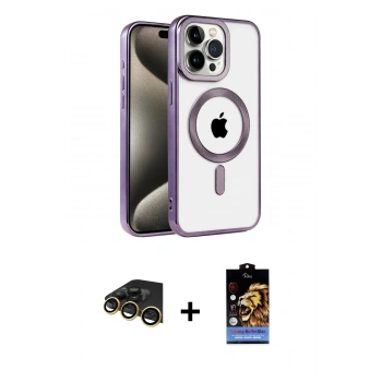 ieg™ iPhone 14 Pro Kılıf Eksen Form Koleksiyonu - Siyah Buffer Hayalet Cam Ekran Koruyucu + Gold Raze Metal Kamera Lens