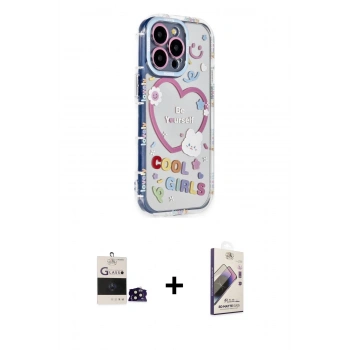 ieg™ iPhone 14 Pro Max Kılıf Ahenk Modern Serisi - Siyah Bilvis 3D Mat Cam Ekran Koruyucu + Siyah Bilvis Titan Kamera Lens